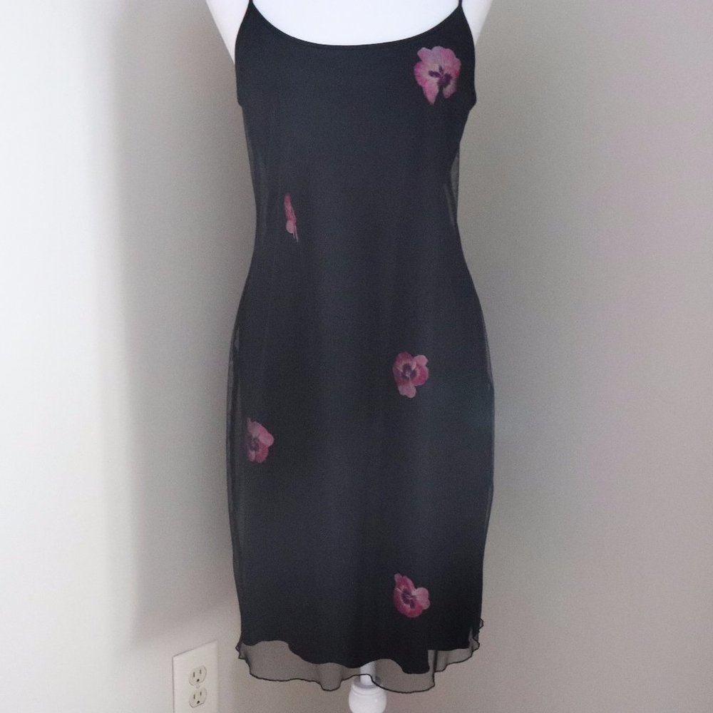 Dina Bar-El Black and Purple Flower Midi Dress